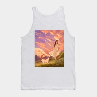 Girl walking on nature with cat Tank Top